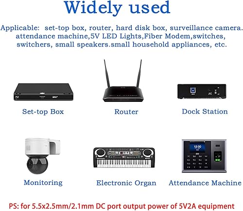 Miniatura 2 de Adaptador de corriente de 5 V 2 A con cable de alimentación de CC, convertidor de 100-240 V CA a CC 5 V 2 Amp, enchufe de 0.217 x 0.098 in0.083 in
