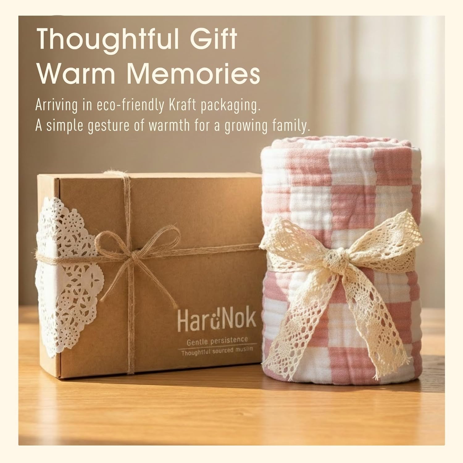 6-Layer Muslin Baby Blanket Made with Organic Cotton - Classic Neutral Checkered, Swaddle & Crib Quilt, 43”x43”, Dusty Pink Checkered, 1-Pack