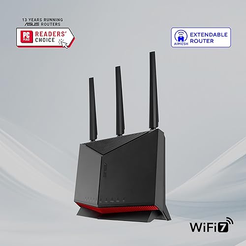ASUS RT-BE86U WiFi 7 BE6800 Dual Band Gigabit Router — šoninis vaizdas