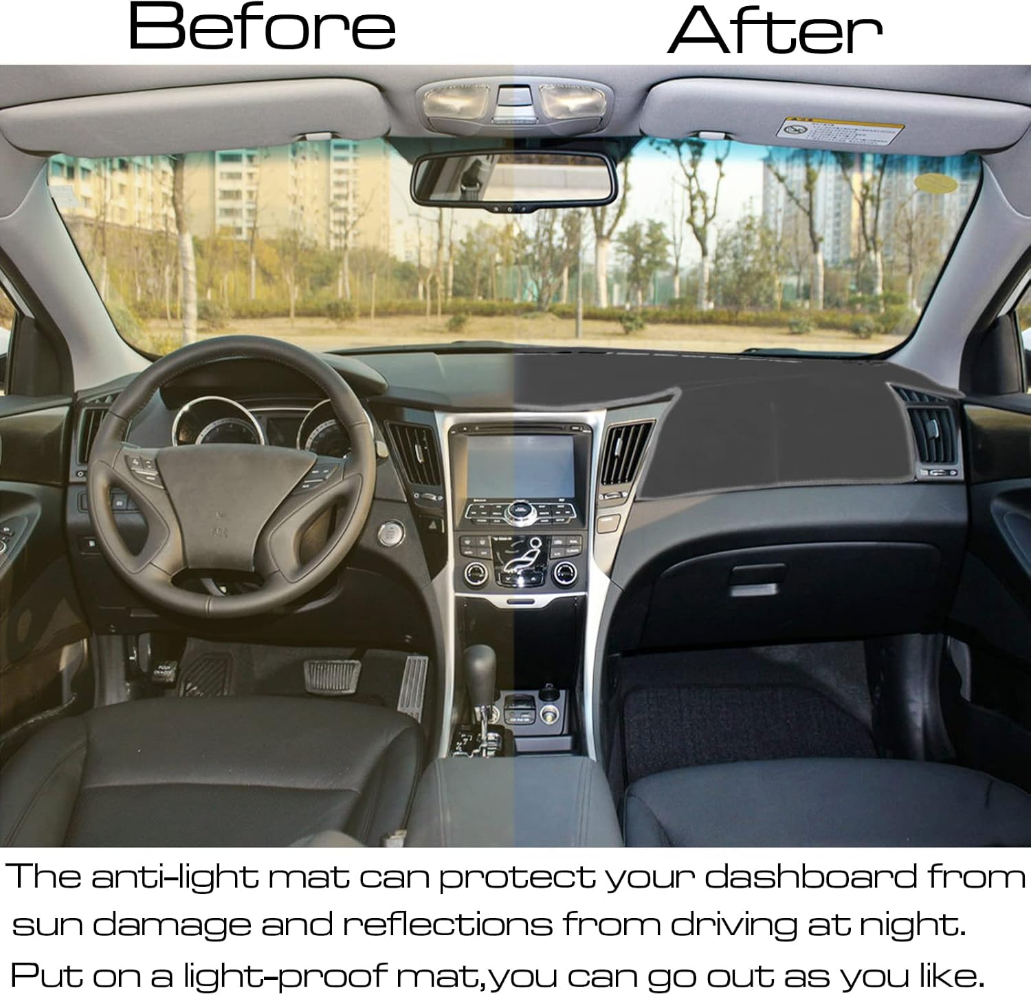 for Hyundai Sonata 2011 2012 2013 2014 Dashboard Cover Center Console Cover Dash Mat Carpet Protector Sunshield Cover Custom Fit, Gray Trim