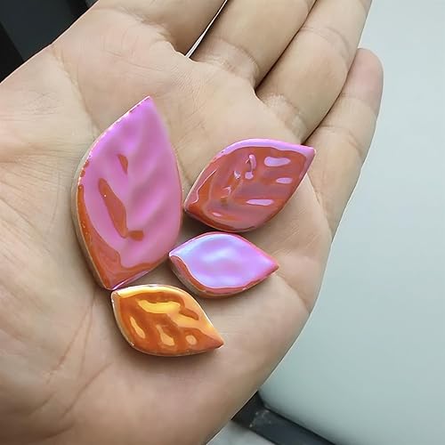 Miniatura 2 de Azulejos de mosaico de cerámica de hojas iridiscentes al azar de 1.1 libras, haciendo piezas creativas de mosaico de cerámica de 3 tamaños para