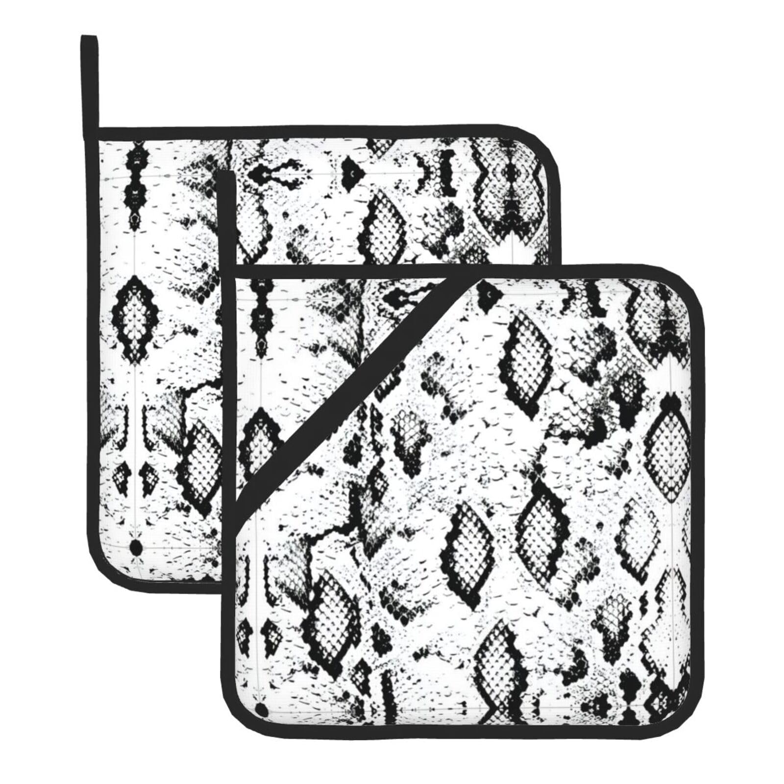 YYHWHJDE snake skin black and white Prints Square Hot Pads for Kitchen Counter - Waterproof Pot Holders with Hanging Loop, Durable Trivets for Microwave Oven - 2 Pack