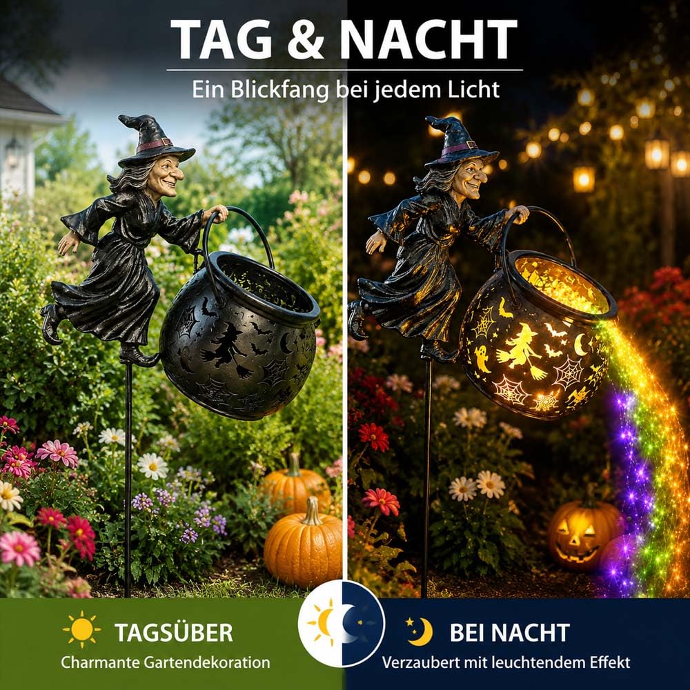 Leuchtender Halloween-Hexenkessel Mit Hexe, Wasserfall-Stil Verzauberter Hexenkessel Gartendekoration,Wasserdichte HäNgende Laterne,FüR Hof Rasen Veranda Party Dekor (1PC)