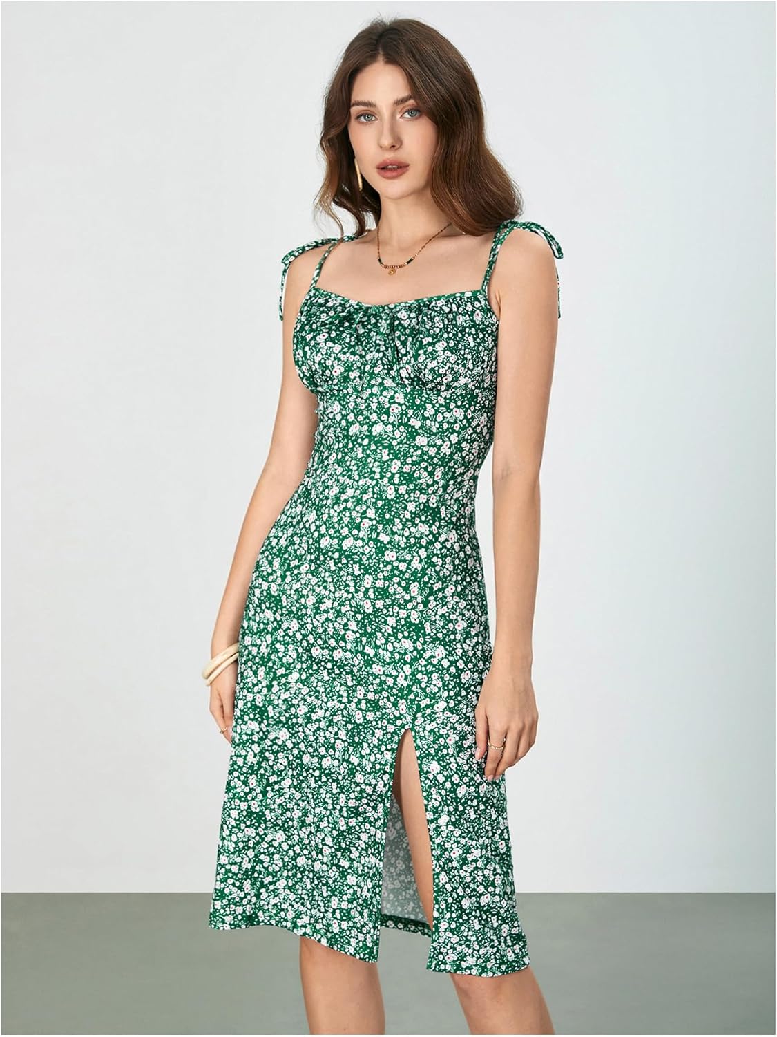 WDIRARA Women's Floral Print Tie Shoulder Split Thigh Sleeveless Boho Cami Dress - Image 4