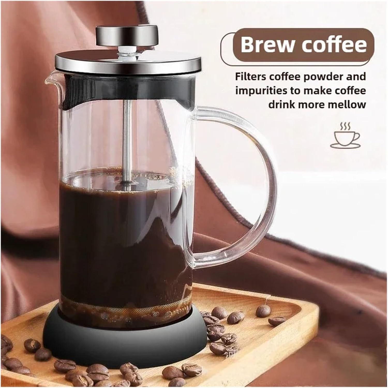350-1000ml French Press Coffee Pot Stainless Steel Glass Maker Heat Resistant Tea Cafe Percolator(1000ml Steel lid)