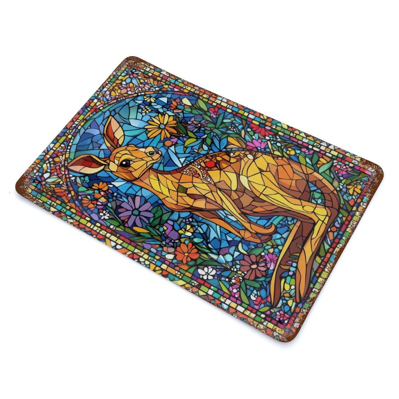 Stained Glass Kangaroo Rust Effect Tin Sign 11.8"x7.9", for Bistro, Counter And Cafe Decor, Shabby Chic Decor