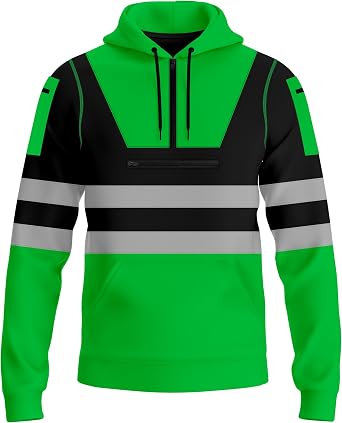 mymixtrendz Mens New Hi Vis Safety Work Yellow Orange Pullover Hoodie Sweatshirt High Viz Reflective Tape Hoodie High Visibility Sweatshirt Top Multi Zipped Pockets