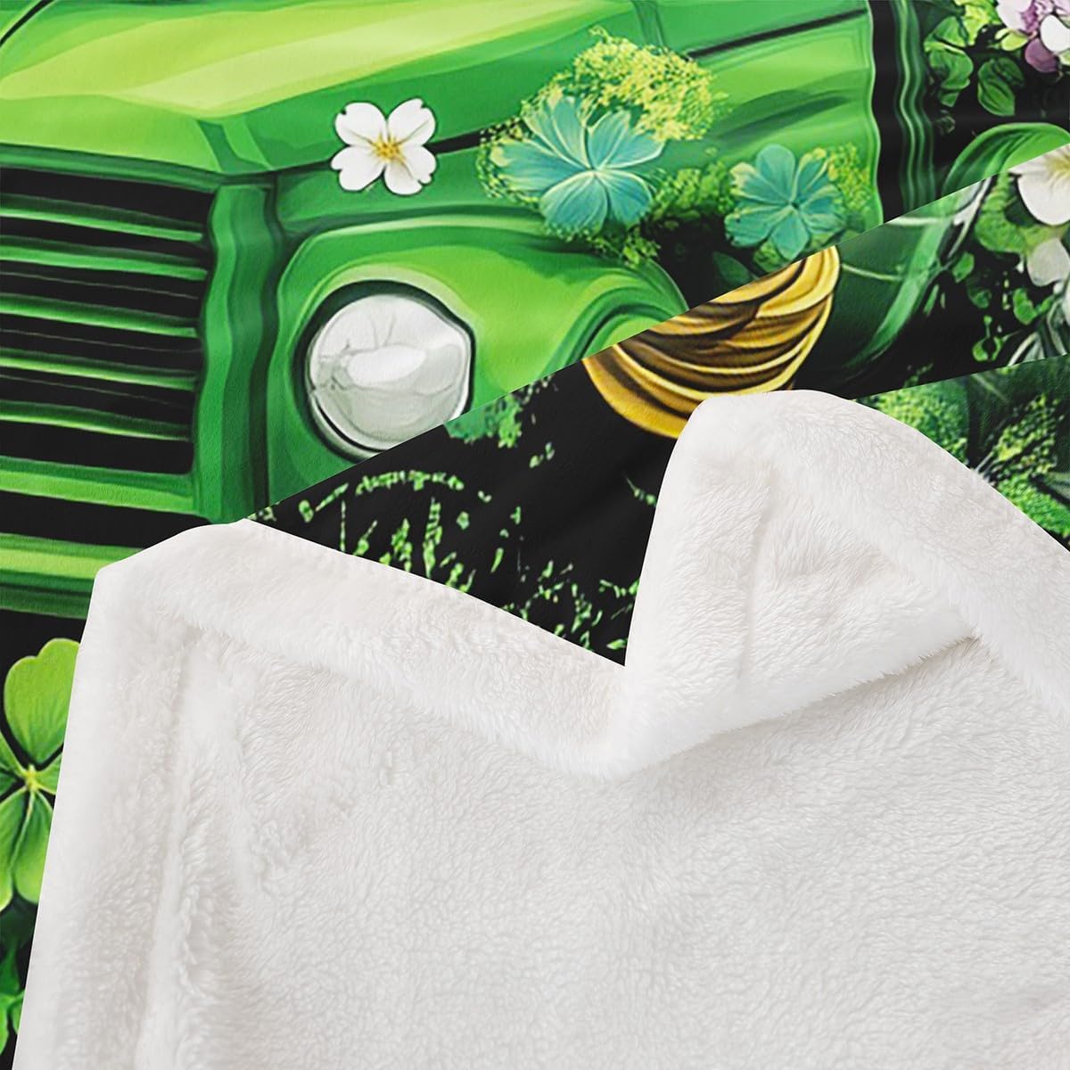 Cartoon Gnome Blanket Twin 60x80 Green Clover Leaves Blanket for Kids Teens Boys Girls Farmhouse Rustic Truck Car Sherpa Blanket Lightweight St. Patrick's Day Blanket Living Room Decor