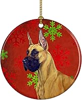 Vista 83 de Caroline's Treasures Dachshund copos de nieve rojos y verdes, adorno de cerámica de Navidad para colgar en el árbol de Navidad, decoración