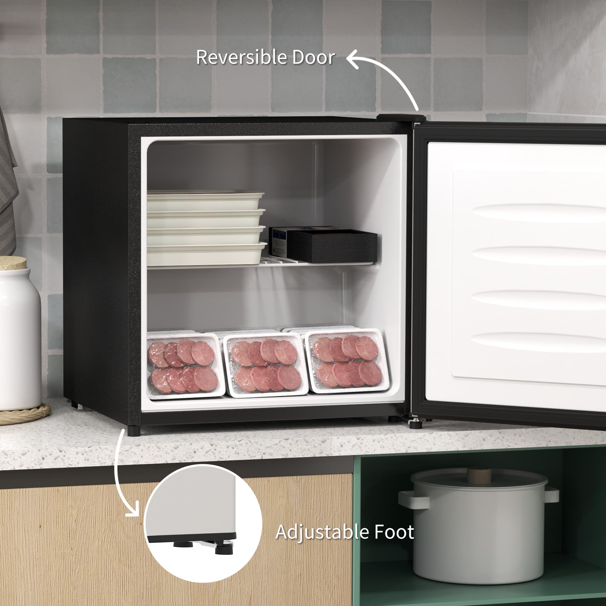 HOMCOM Tabletop Mini Freezer with 35 Litre Capacity, Small Freezer with Reversible Door, Adjustable Temperature and Removable Wire Shelf for Bedrooms, Home Office, Silver Tone — view 5