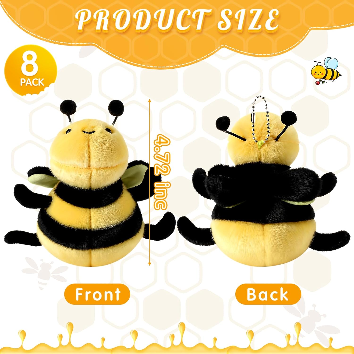 Sratte 8 Pcs 4.72 Inches Stuffed Bees Plush Soft Small Bee Stuffed Animal Honeybee Plush Keychains Realistic Cartoon Toys Adorable Doll for Baby Shower Birthday Party Favors (Novel Style)