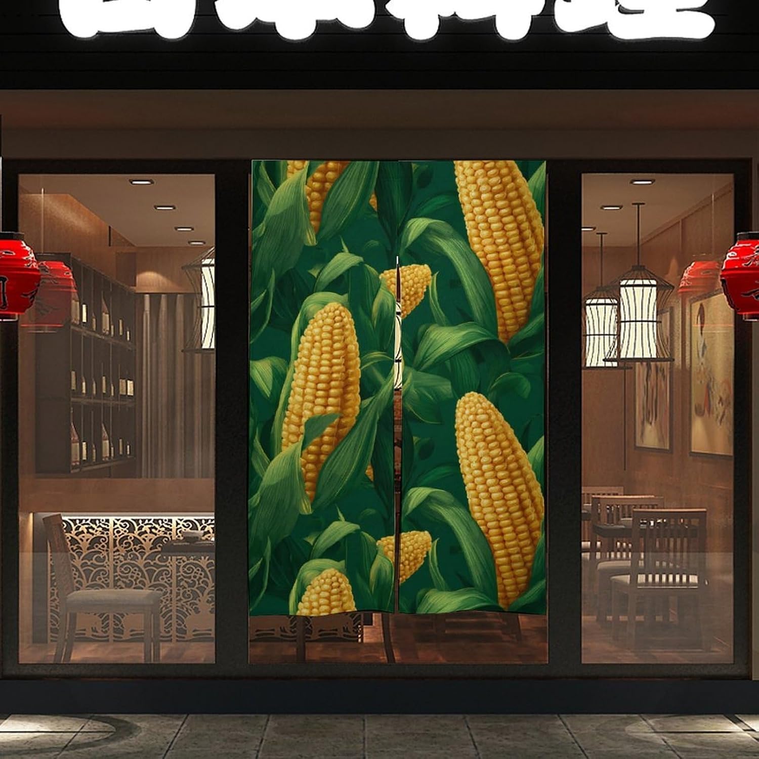 Corn Cobs Green Leave Doorway Curtain Insulated Room Divider Drapes | white linen,privacy curtains