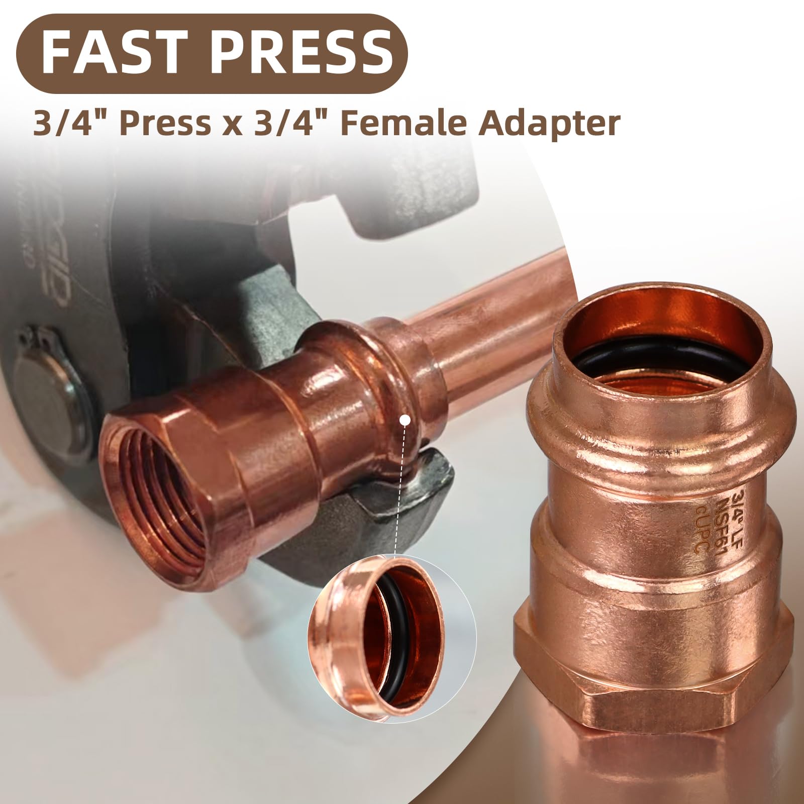 Złączki miedziane 12 szt., 1,9 cm naciśnij x 3/4 "NPT miedziana prasa