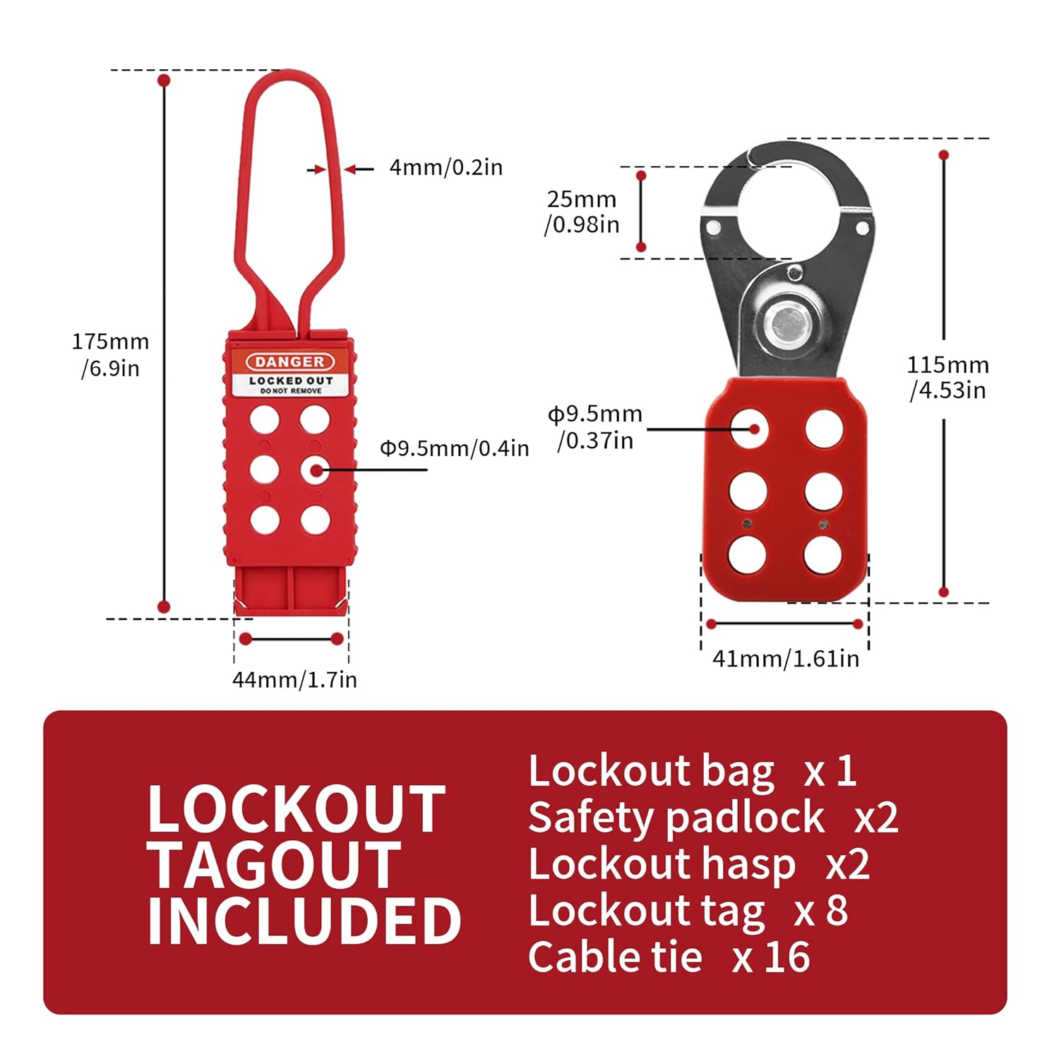 Lockout Tagout Kit,Lock Out Tag Out Kits Safety Electrical Devices,Insulation Loto Hasps,Red Padlock with 2 Differ Key, 8X Lockout Tagout Tags with Nylon Ties,Red Lockout Pocket Bag