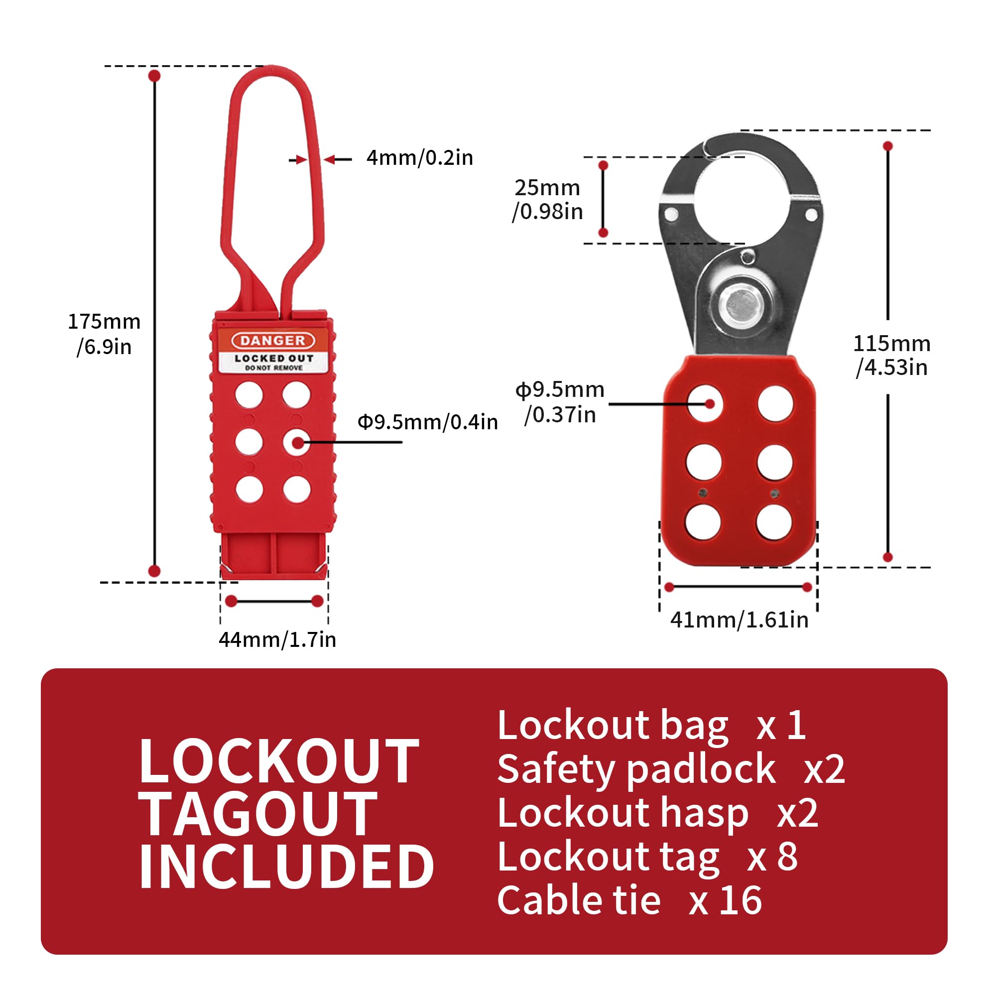 Kit de etiquetado de bloqueo eléctrico de seguridad para grupo Loto con 2 llaves diferentes, 8 etiquetas de etiquetado, 1 hebilla de nailon, 1 bolsa de bolsillo