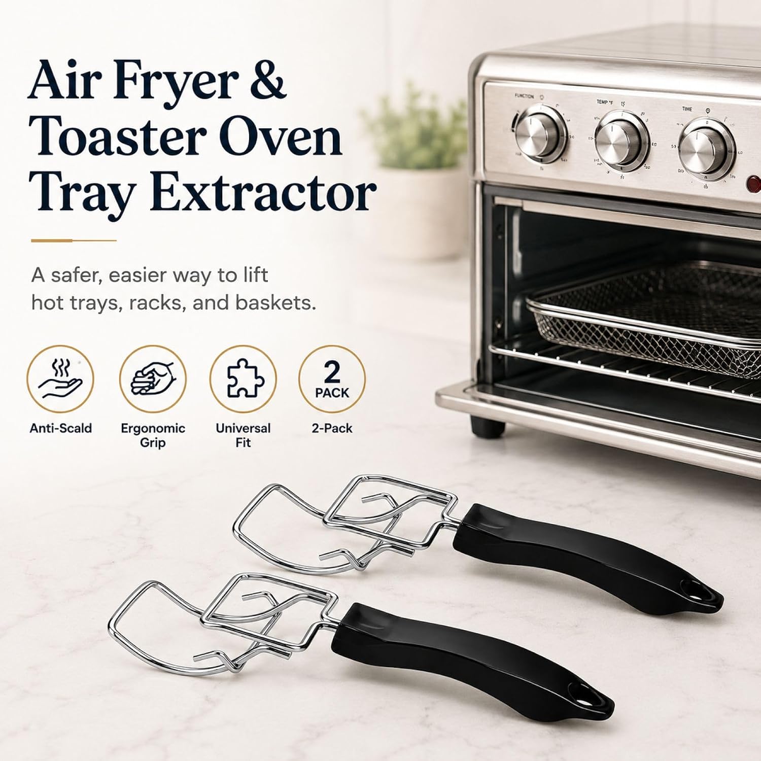 2 Pack Air Fryer Convection Toaster Oven Tray Extractor -Oven Food Scald Resistant Clip Tray Handle Used & Grills Extractor -Common to Trays Grills Air Fryer Accessories