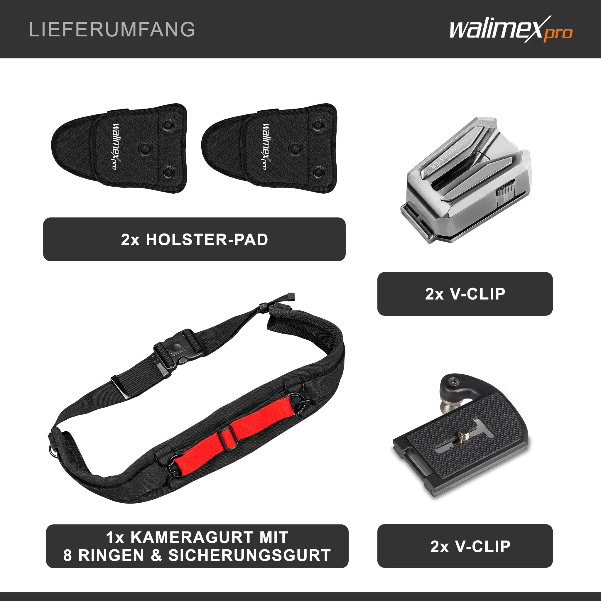 Walimex pro Kamera Hüftgurt mit V-Dock Argus – Tragegurt mit Holster für Fotoshooting und Outdoor Fotografie – V Clip Kameraholster mit Bauchgurt