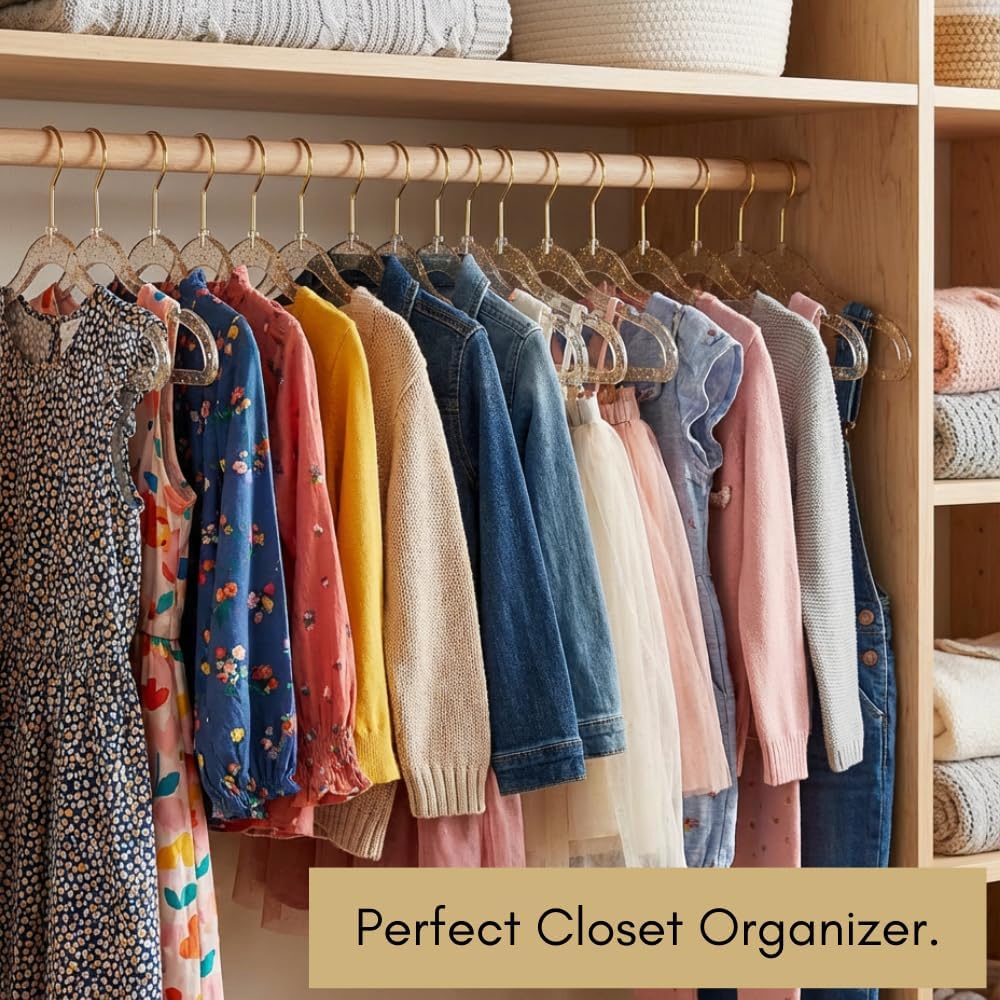 Concepts 20 Pack Premium Heavy Duty Gold Glitter Acrylic Kids Hangers, Elegant for Baby Nursery Space-Saving Non-Slip Clothes Hangers with Gold Hook - Image 6