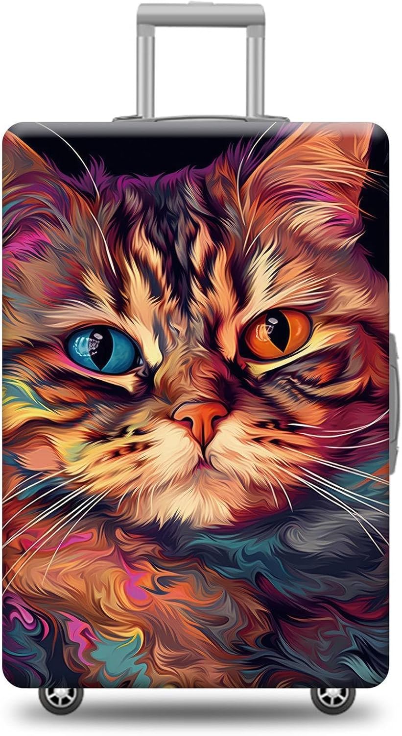 Personalized Luggage Cover Cute American Curl Exotic Shorthair Cat Suitcase Protector Washable Elastic Baggage Cover For Pet Lovers Fits 18"-32" Luggage Style 6