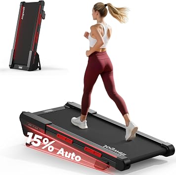 Jogwell Walking Pad Treadmill with 15% Auto Incline | Full-Deck Design, Vertical Storage, 350LBS Capacity, Under Desk for Home Office, Quiet Brushless, Portable 4-Wheel Mobility