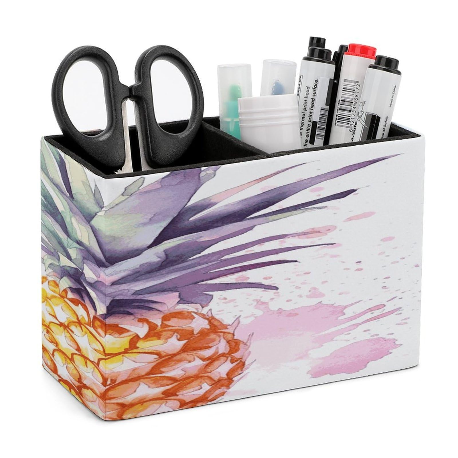LDGSUPH Pineapple Leather Pen Holder for Desk Organizer Caddy Large Pencil Cup Multi-function Pencil Holder Makeup Brush Holders Pen Organizer for Home Office Storage Box