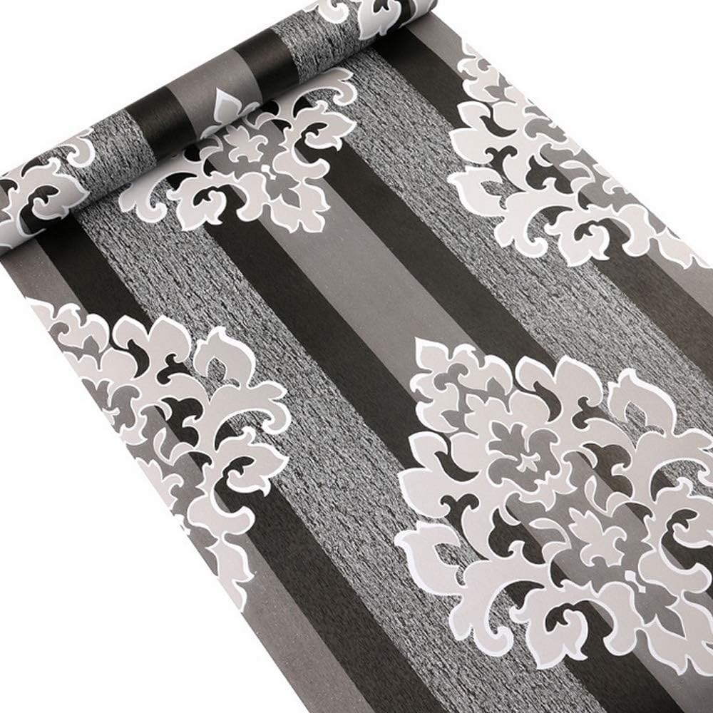 2 Pack Shelf Liners Grey Damask Black Stripes Self-Adhesive Drawer Cabinet Papers Line Kitchen Cupboards 17.7 Inch Wide