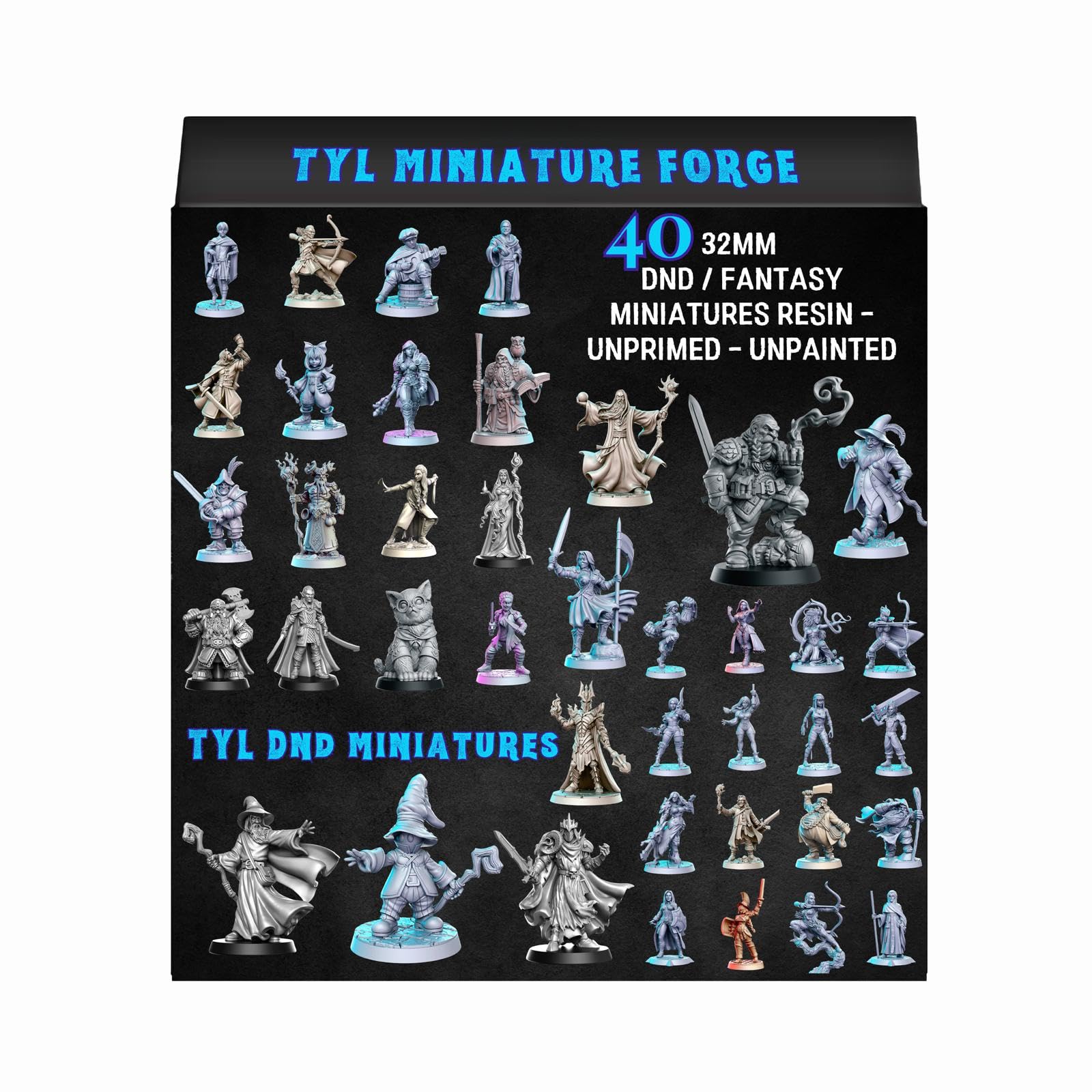 Ultimate 40-Piece Miniature Set - 40 Unique Fantasy Models for DND & Tabletop RPGs - Unpainted Resin Miniatures for Dungeon Masters & Painters - Premium 32mm Scale Figures