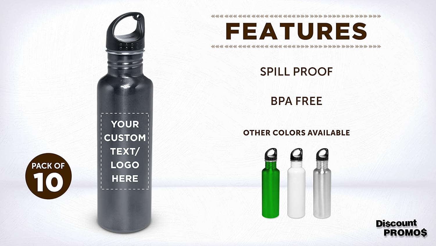 DISCOUNT PROMOS Custom Stainless Steel Water Bottles 26 oz. Set of 10, Personalized Bulk Pack - Reusable, Leak Proof, Perfect for Gym, Hiking, Camping, Outdoor Sports - Grey - Image 2