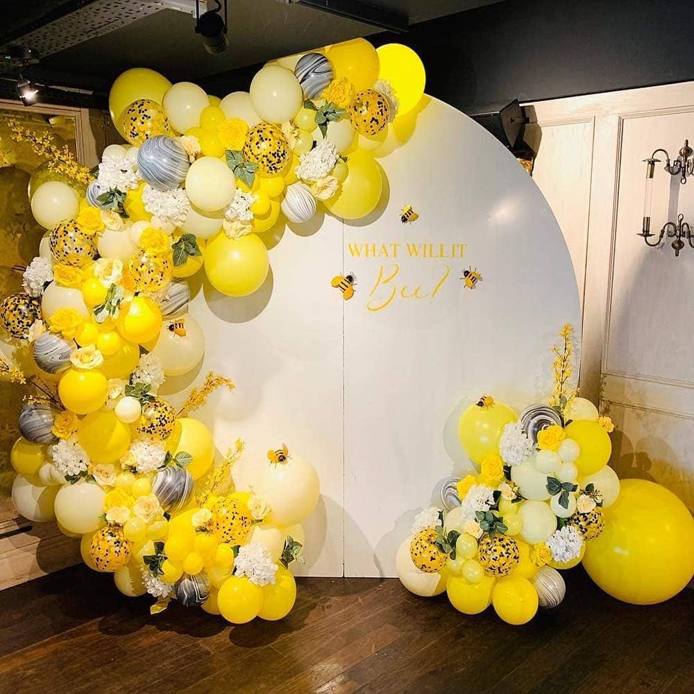 Bee Balloons Garland Arch Kit,99pcs Honeybee Theme Party Decorations,White Yellow Agate and Confetti Latex Balloons for Wedding Birthday Bridal Baby Shower Anniversary Organic Party-L8
