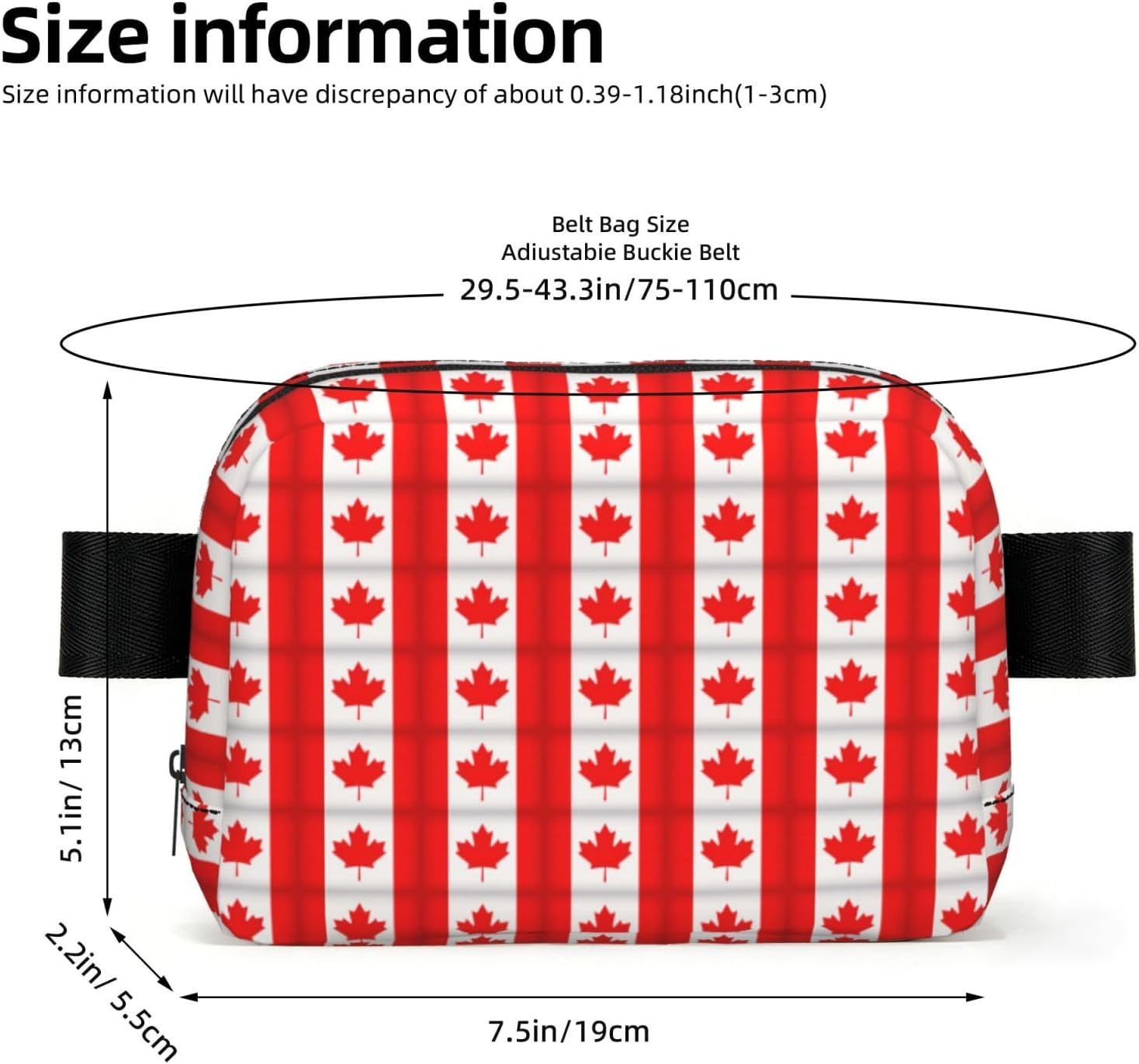 Canadian Flag Print Square Waist Bag Fashion Pouch Unisex Waterproof Travel Gym Running Hiking image 4