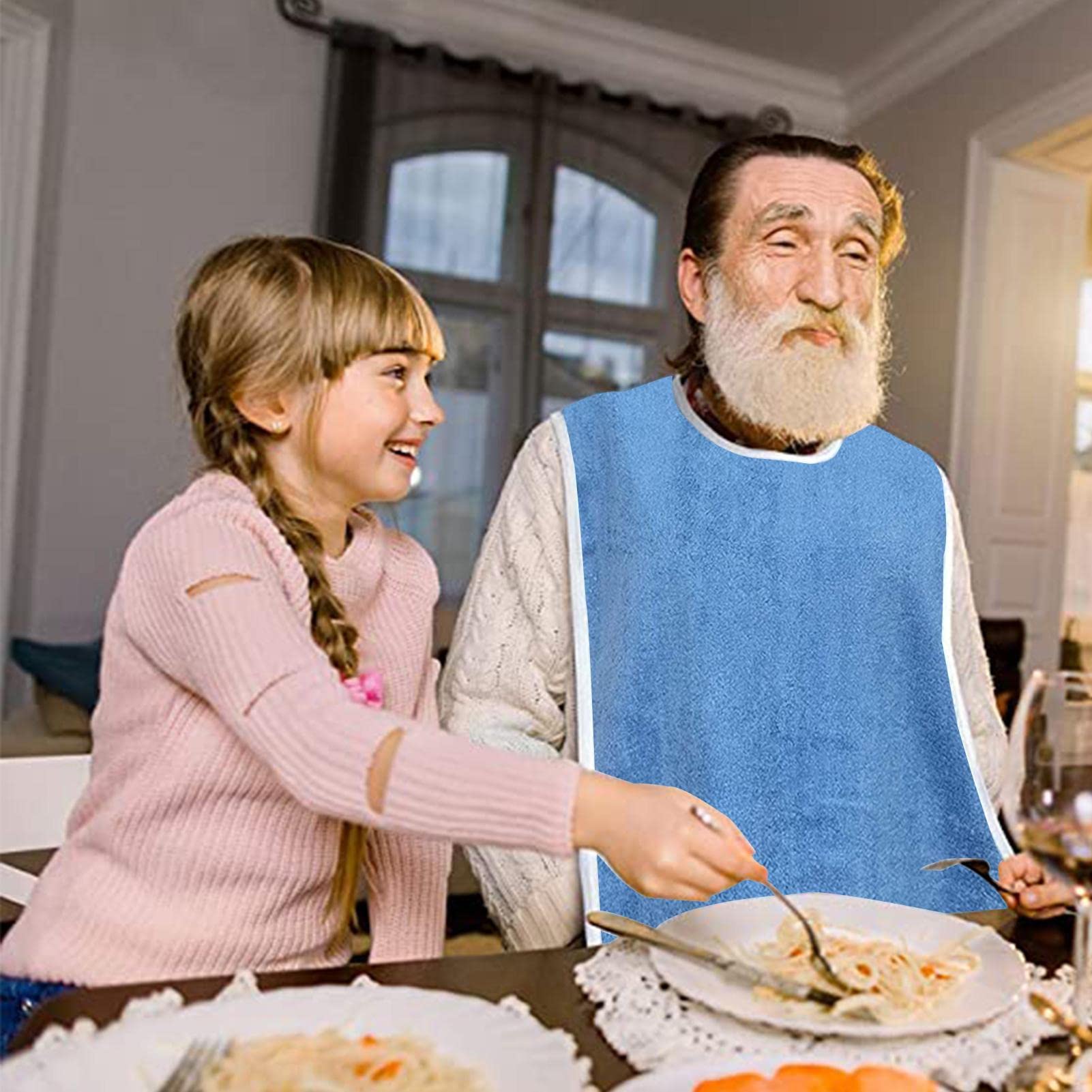 Generisch Bavaglini per anziani, 5 bavaglini da donna, riutilizzabili, per mangiare, protezione per vestiti, per uomini, donne, anziani, lavabili in lavatrice
