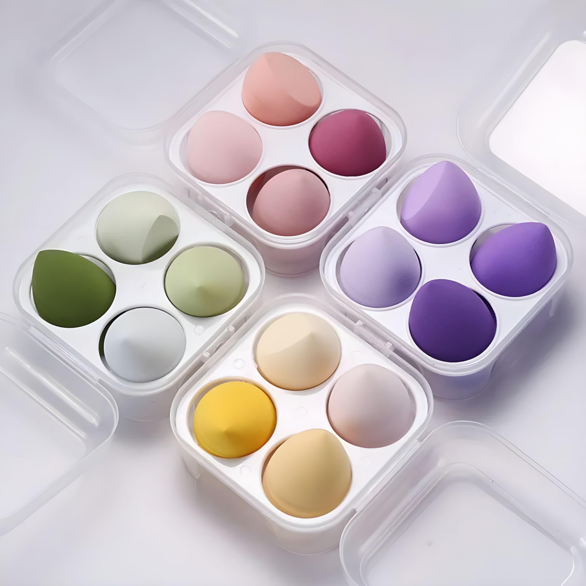 cosluxe Makeup Sponge Set Beauty Blender with Egg Case, Soft Sponge For Liquid Foundation, Creams, and Powders，Latex Free Wet and Dry Makeup (Multi-colored, 4 Pcs)-picture-39