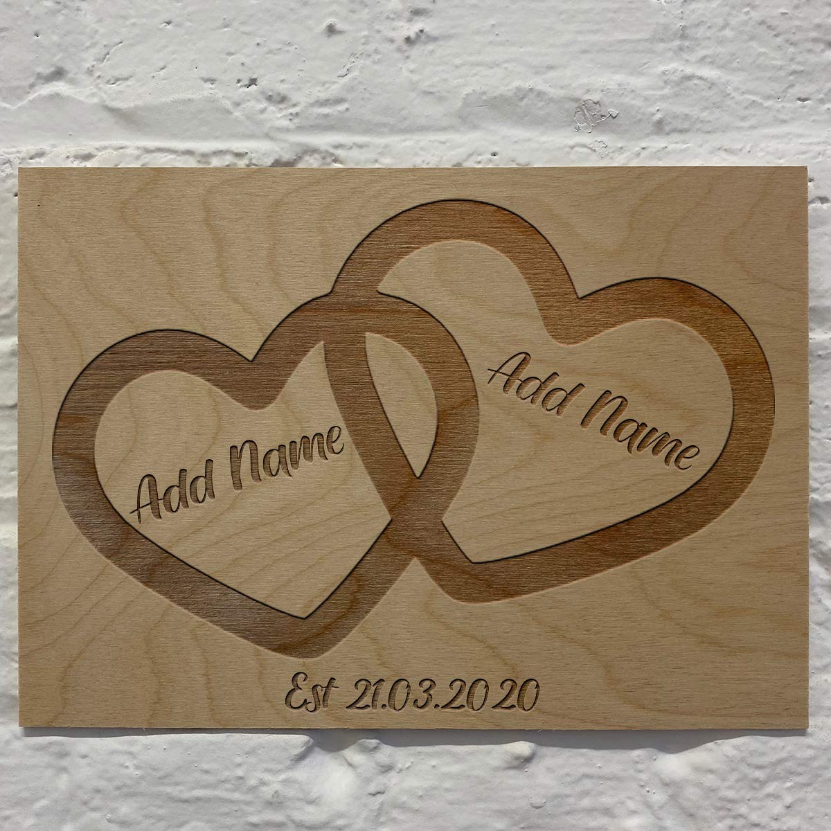 Cutncraft Designs Personalised Wooden Plaque Inter Locked Love Hearts Add your Name Anniversary Valentines Wedding 42x30cm (16.5"x11.7")