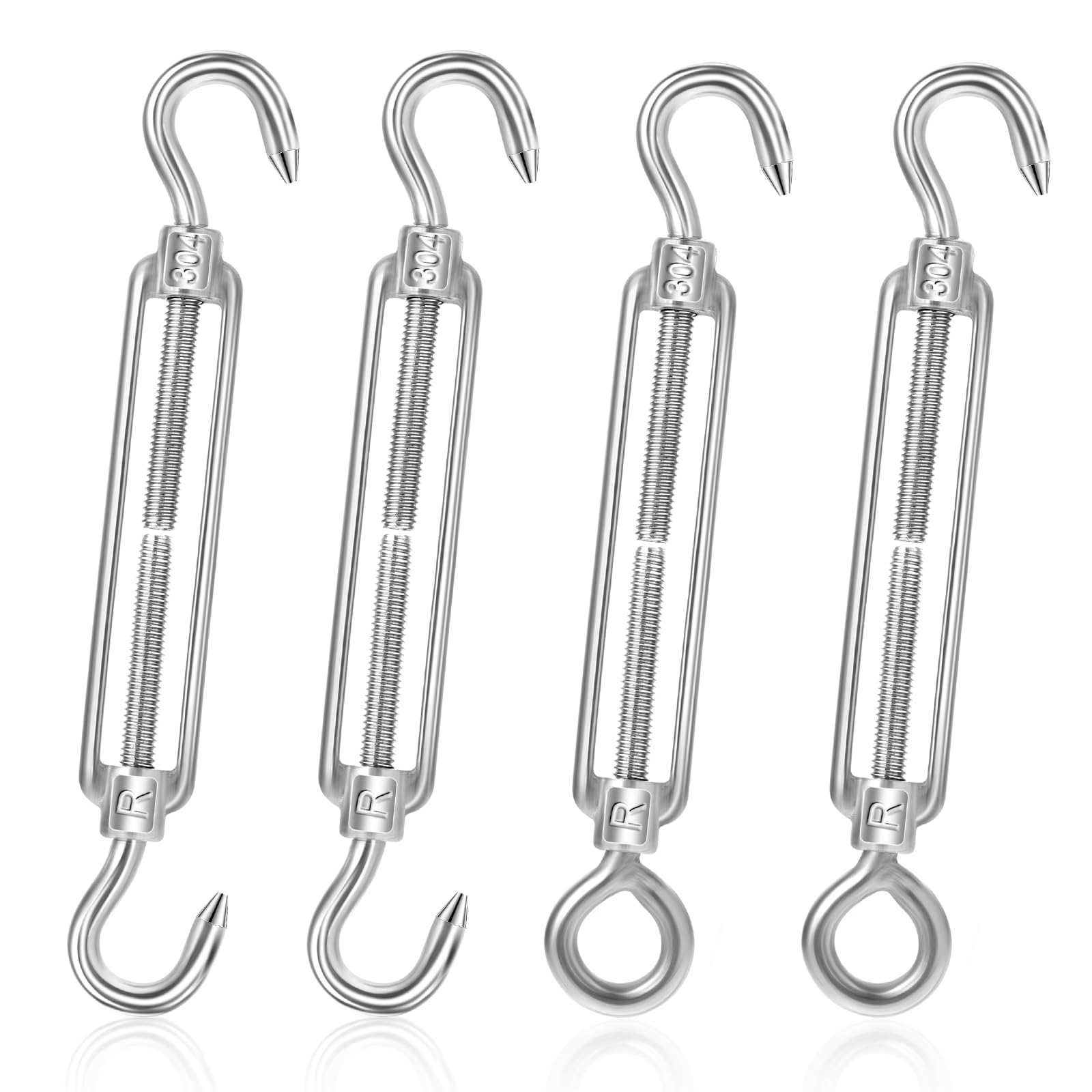 GothicBride Lot De 6 Tendeurs M4 En Acier Inoxydable Avec Crochet Et œillet, Crochets Et œillets Réglables, Crochet De Serrage Pour Voile D'ombrage