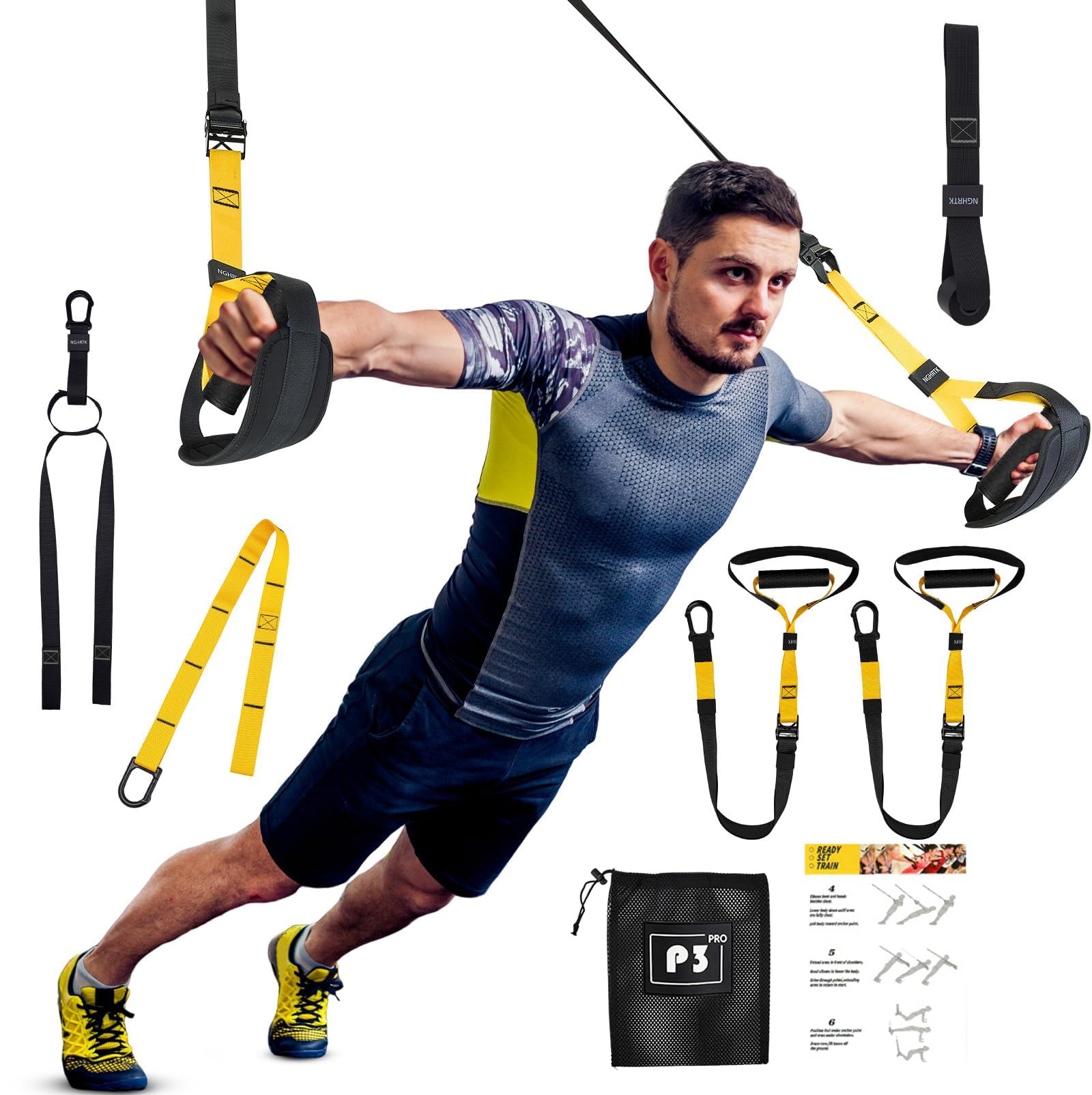 Schlingentrainer Set für Zuhause – Professioneller TRX Sling Trainer mit Türanker & Widerstandsbändern – Schlingentraining für Ganzkörpertraining, Homegym & Reisen, mit Tragetasche & Anleitung