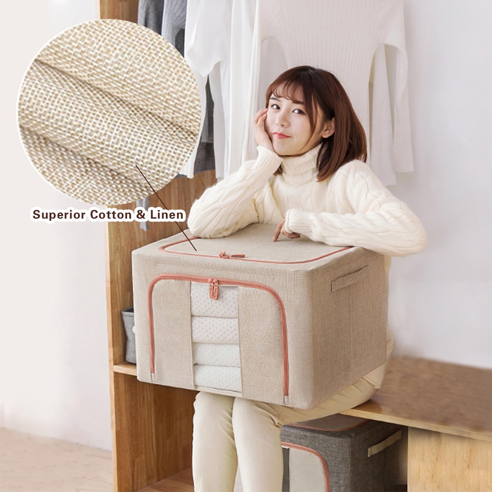 Aufbewahrungsbox Mit Stahlrahmen 66L - Faltbare Kleiderbox Stapelbar