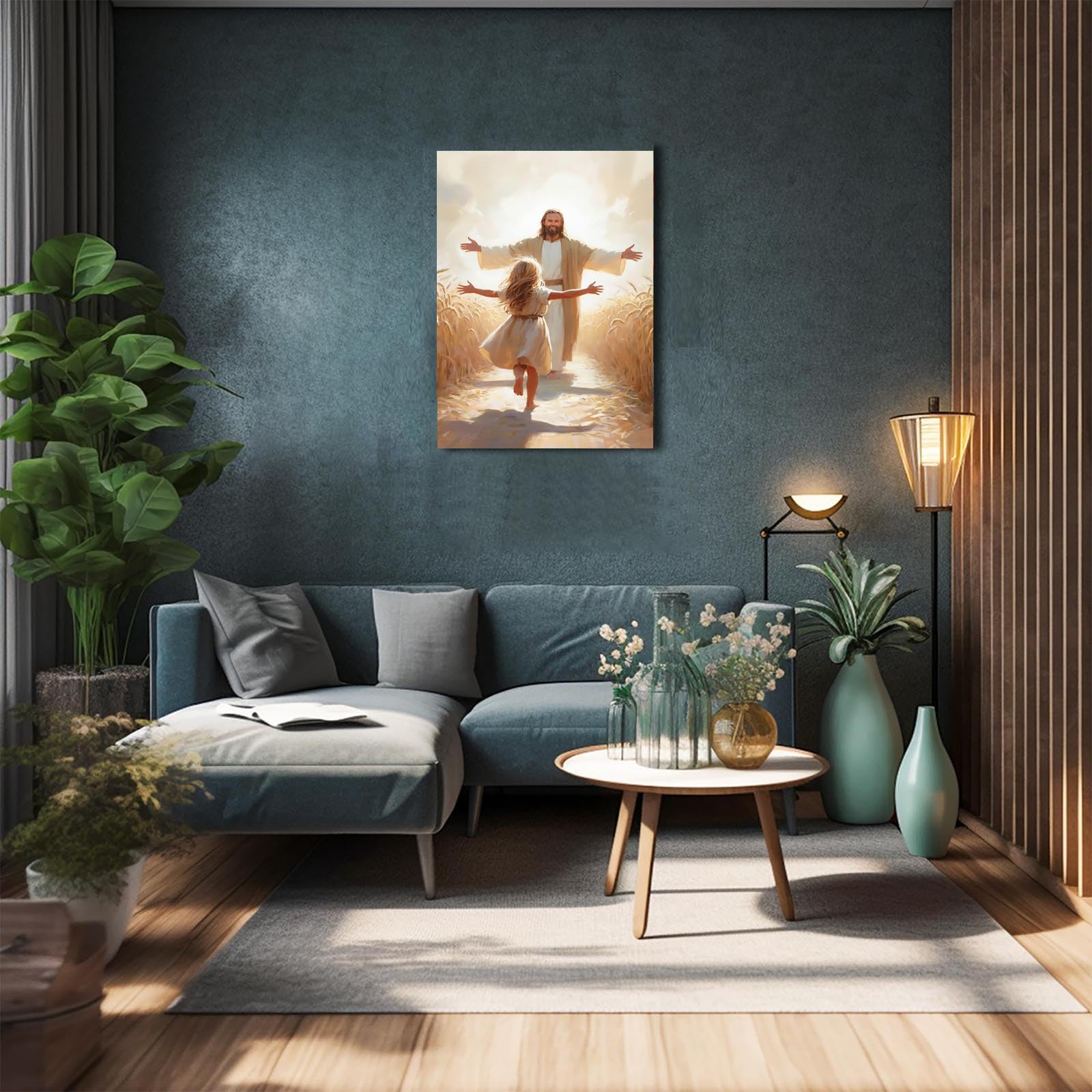 Religious Canvas Wall Art – Jesus Guiding A Little Girl, Spiritual Hope & Love Decor