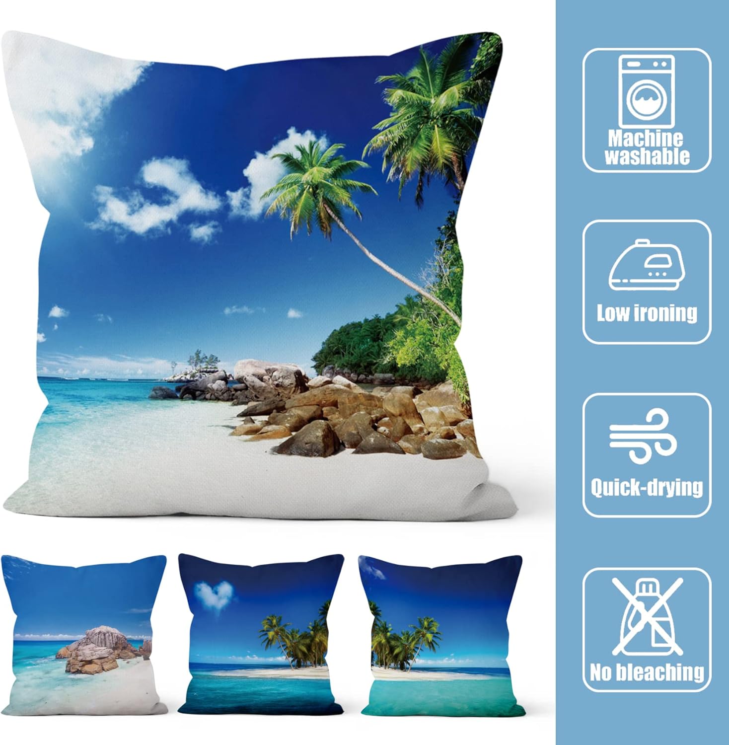 Baocicco 20x20 inches 4pcs Seaside Natural Landscape Linen Pillow Covers Tropical Palm Trees Blue Sky Beach Scene Square Throw Pillow Case Home Decorative for Sofa Bedroom Office Car Living Room