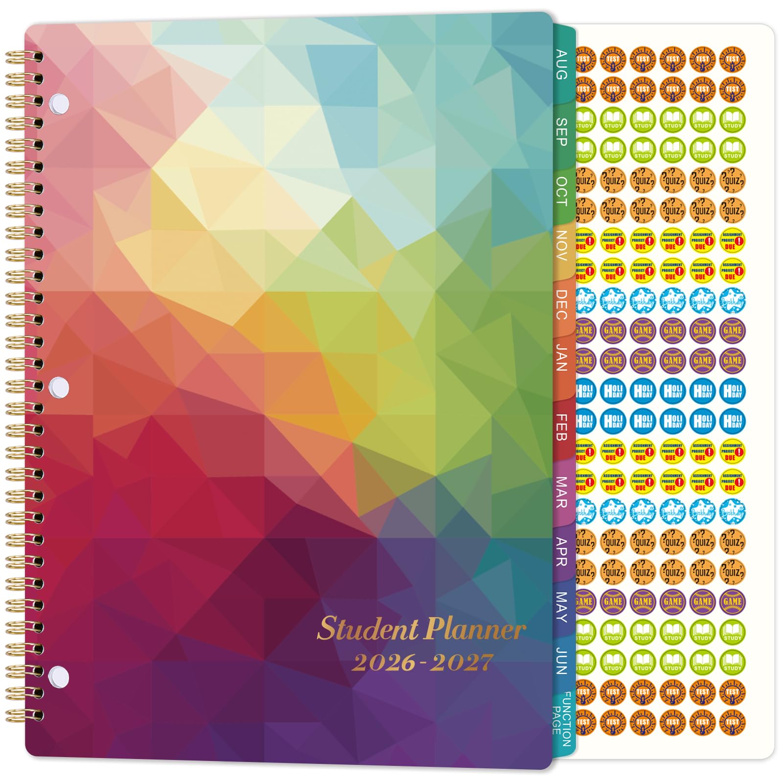 Student Planner 2026-2027 - School Planner 2026-2027, August 2026 - June 2027, 9" x 11", Monthly and Weekly with Stickers, 3-Hole Punched