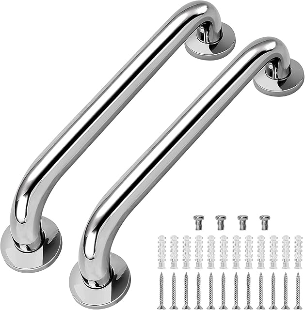 XJYMCOM 2Pcs Stainless Steel Grab Bar Anti Slip Bathroom Handrail Rail with Mounted Screws Safety Handle Bathroom Balance for Disabled Elderly Children Pregnant Disabled Elderly Woman -12'' (30cm)