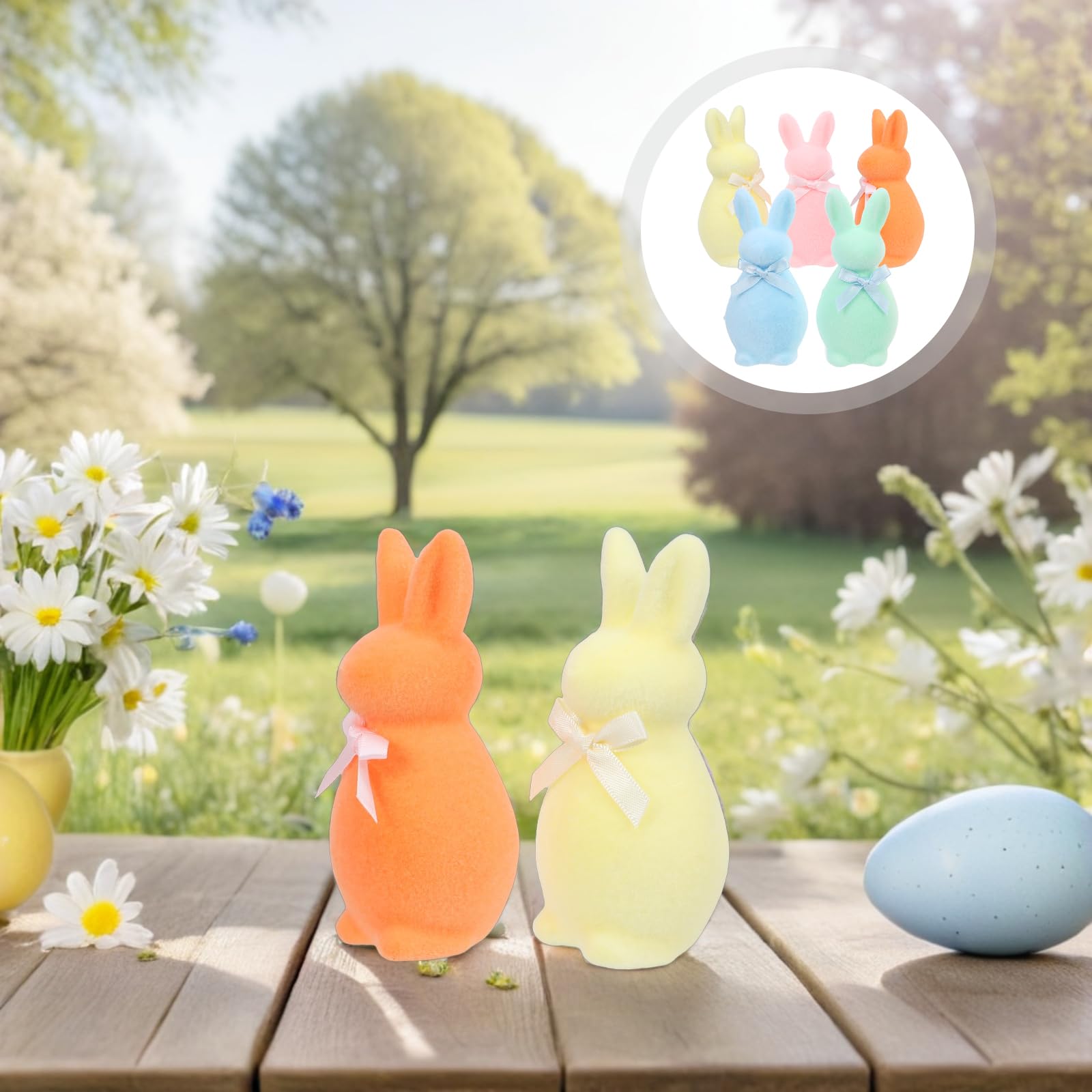 VALICLUD 5pcs Figurines de Lapins de Pâques Floqués en Écume Base Stable et Faciles à Déplacer pour Décorations de Table Printemps et Bureaux