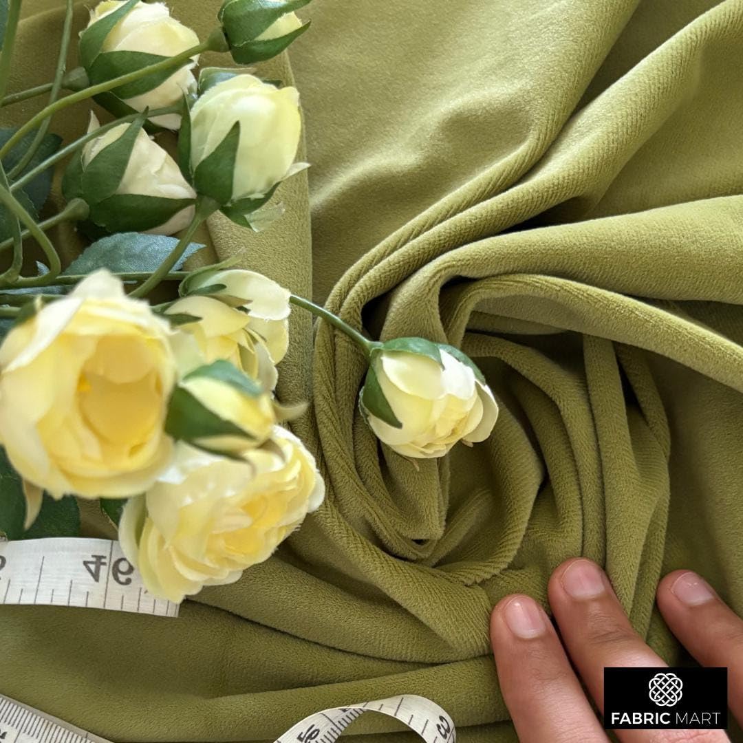 Fabric Mart Direct Oliva claro Tela por Metro, 137 cm o 54 pulgadas Ancho Verde Terciopelo Tela, 1 medidor continuo Terciopelo de felpa de alta calidad Tela, Telas Para Tapizar, Cortinas Cojines