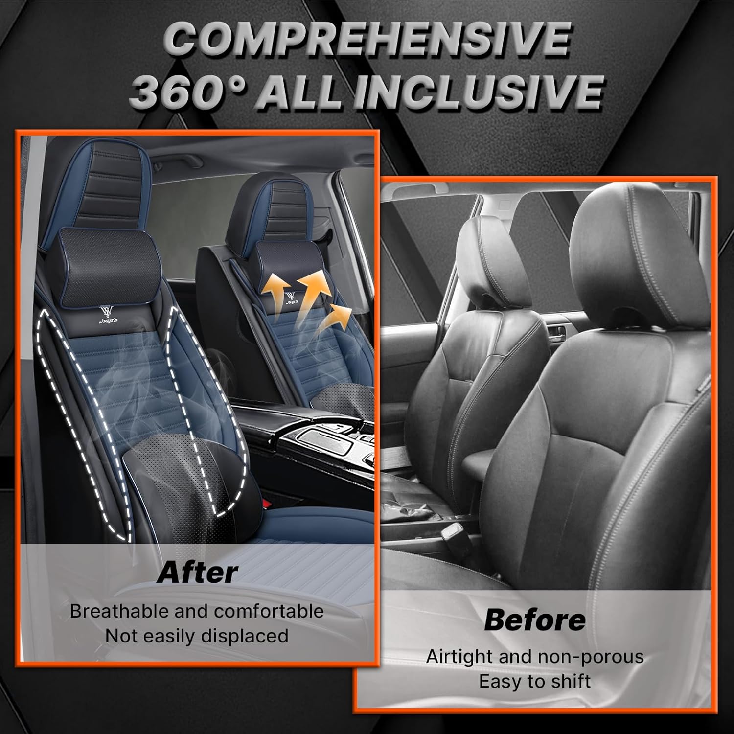 Car Seat Covers Custom Fit for Ford Ranger 2019-2025- Breathable Leather Cushion Cooling Luxury Front Set, Anti-Slip & Premium Design (Black Blue)