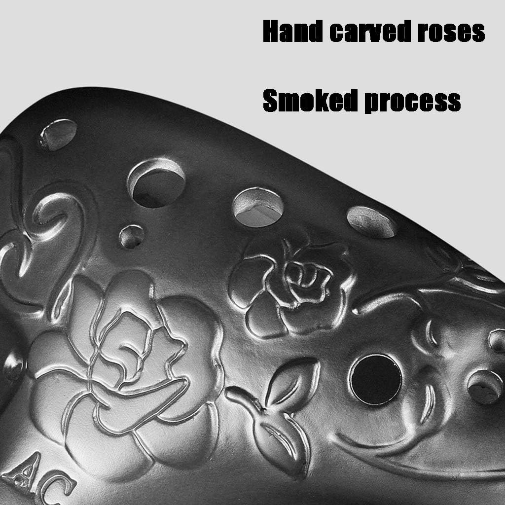 Idyllic Rose-Relief Submarine-Shaped Ocarina, Beginner's 12 Hole Alto C Flute Instrument, Artwork, Cloth Bag + Cleaning Stick + Mouthpiece Protector (Color : Black, Size : 18105cm)