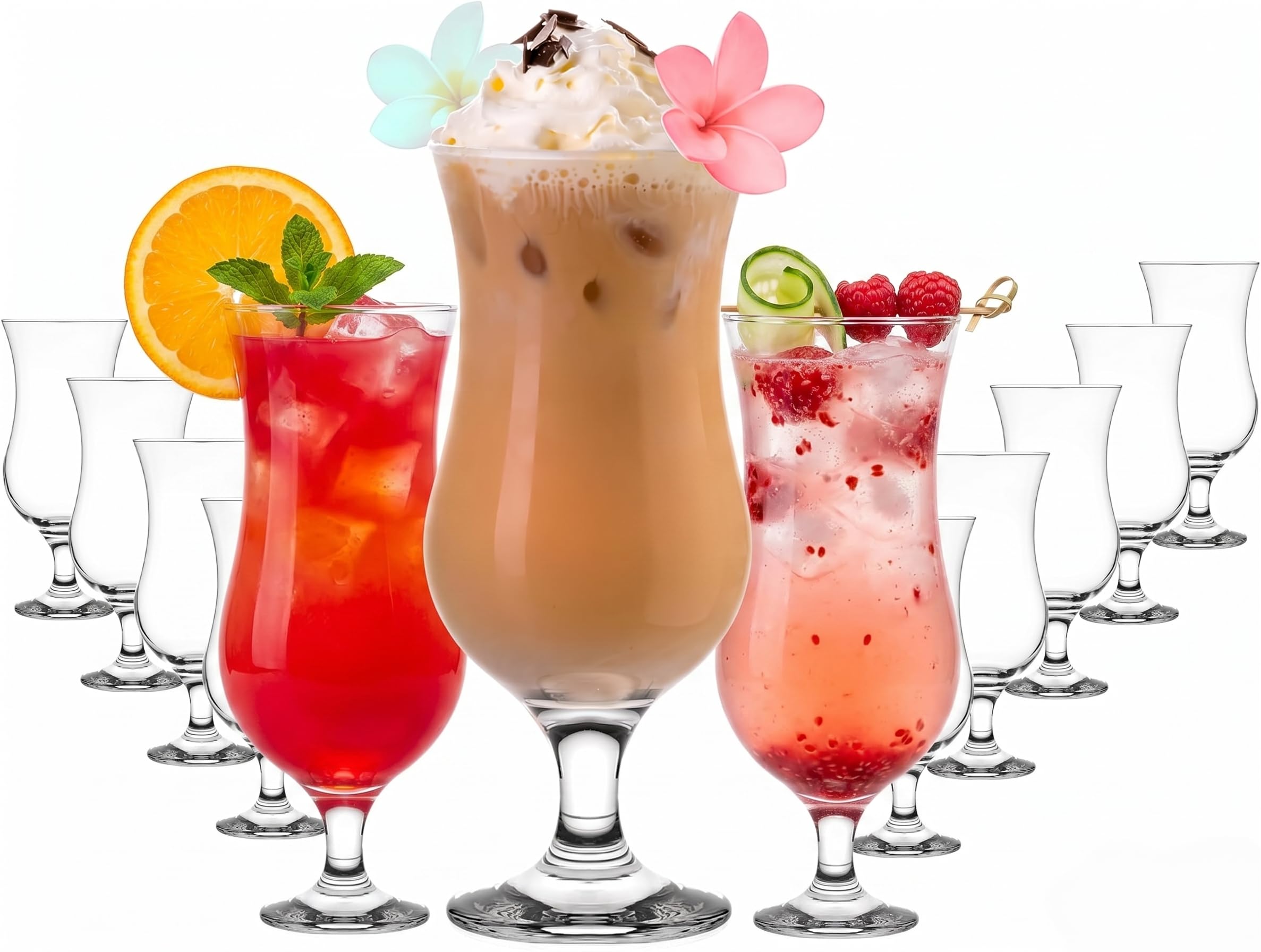 PLATINUX Lot de 12 verres à cocktail 400 ml (max. 470 ml) en verre - Verres à long drink - Verres de fête - Verres Hurricane - Grands verres transparents