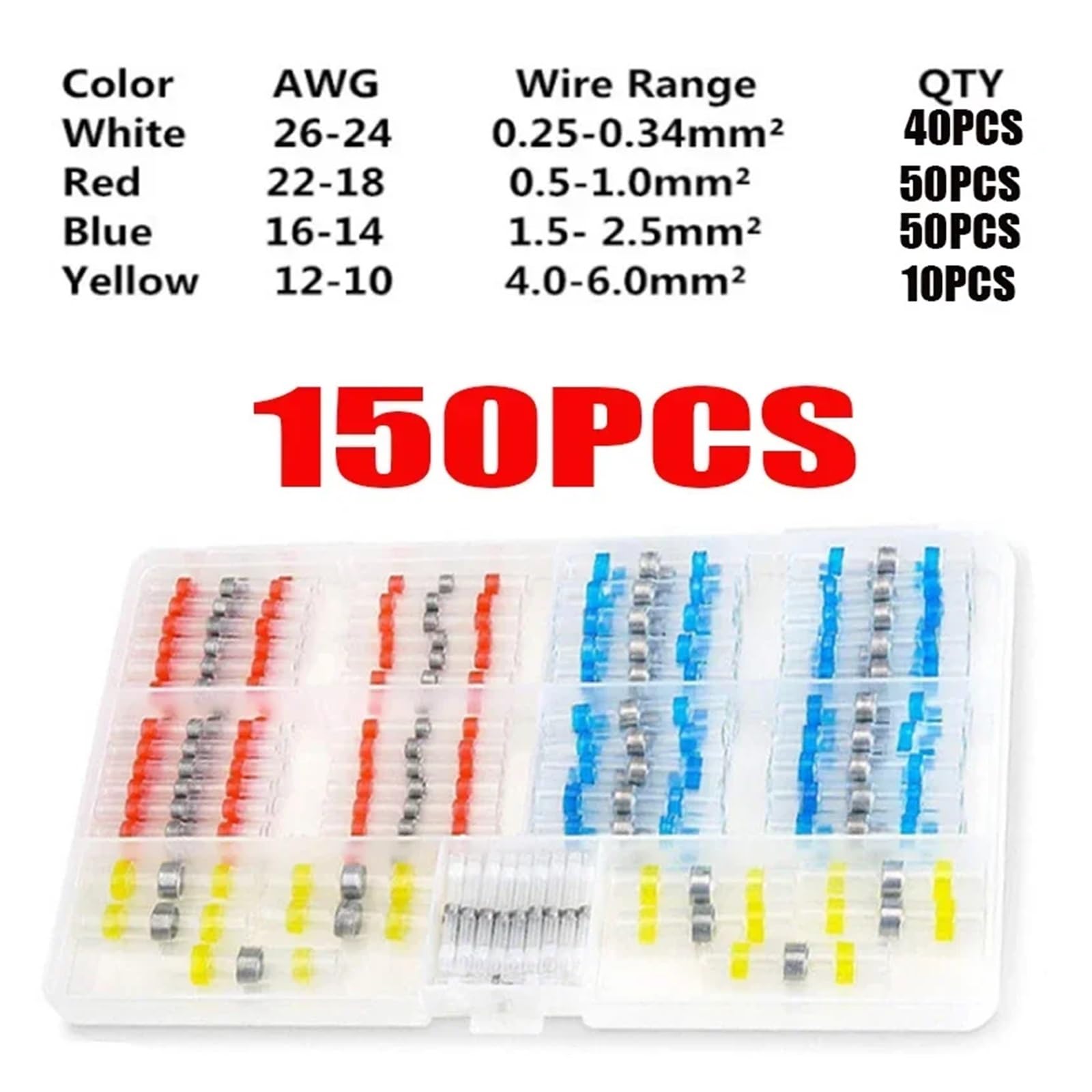 50/100/150/200/250/500pcs Practical Electrical Seal Heat Shrink Butt Terminals Solder Sleeve Wire Connectors(150PCS wth Box)