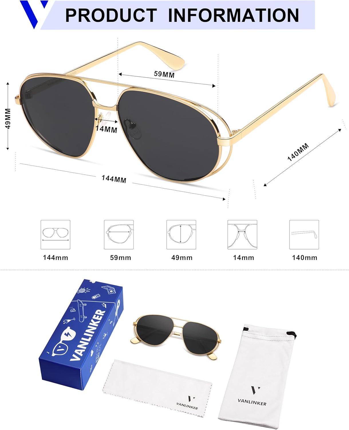 VANLINKER Retro Polarized Aviator Sunglasses for Women Men Classic Trendy Driving Sunglasses Designer Metal Frame VL9837 - Image 5