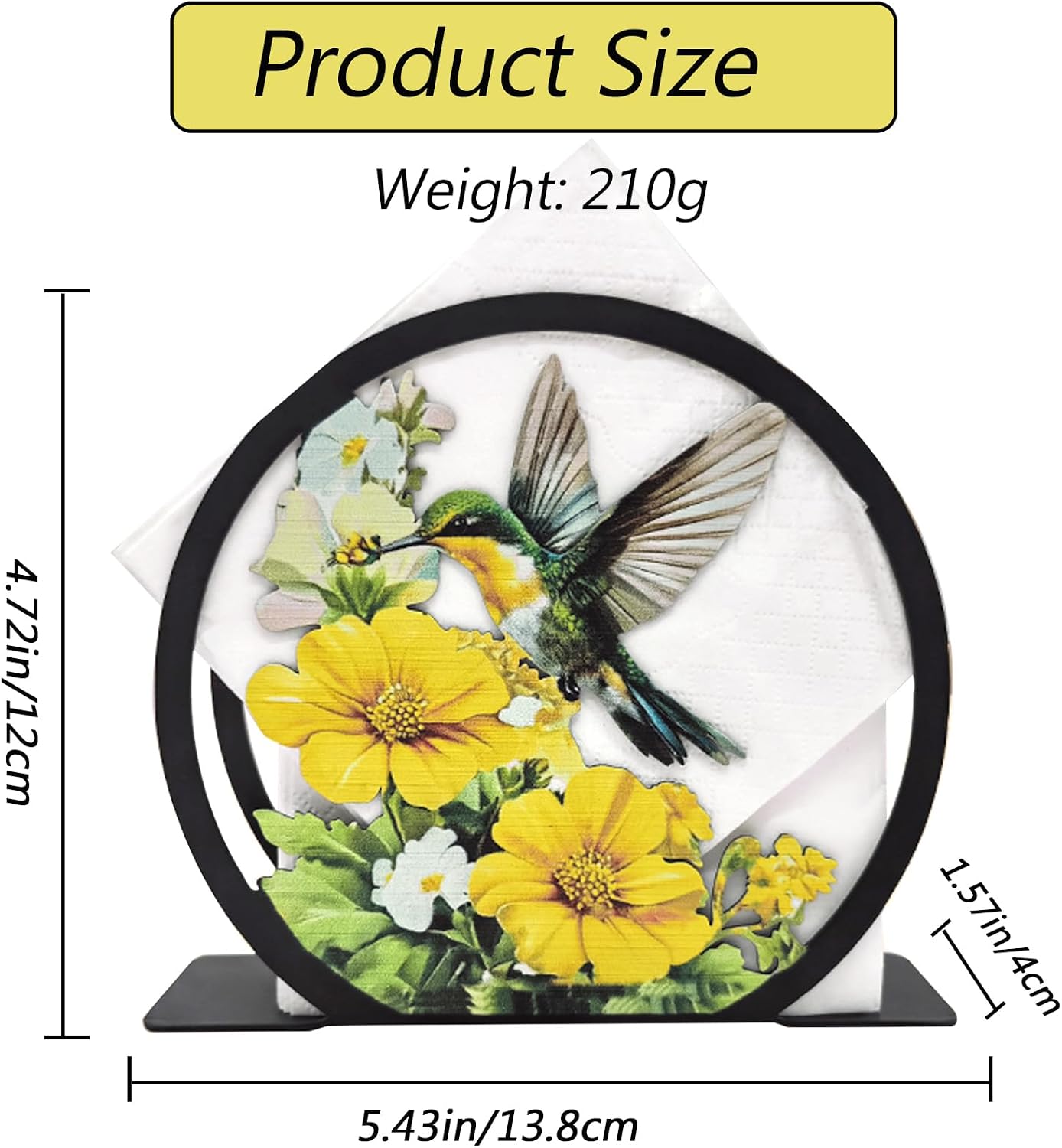 Napkin Holder, Fall Napkin Holder, Hummingbird Yellow Flower Napkin Holders for Table, Rustic Upright Paper Napkin Holders for Home Restaurant Cafe Bar, Modern Kitchen and Dining Accessory
