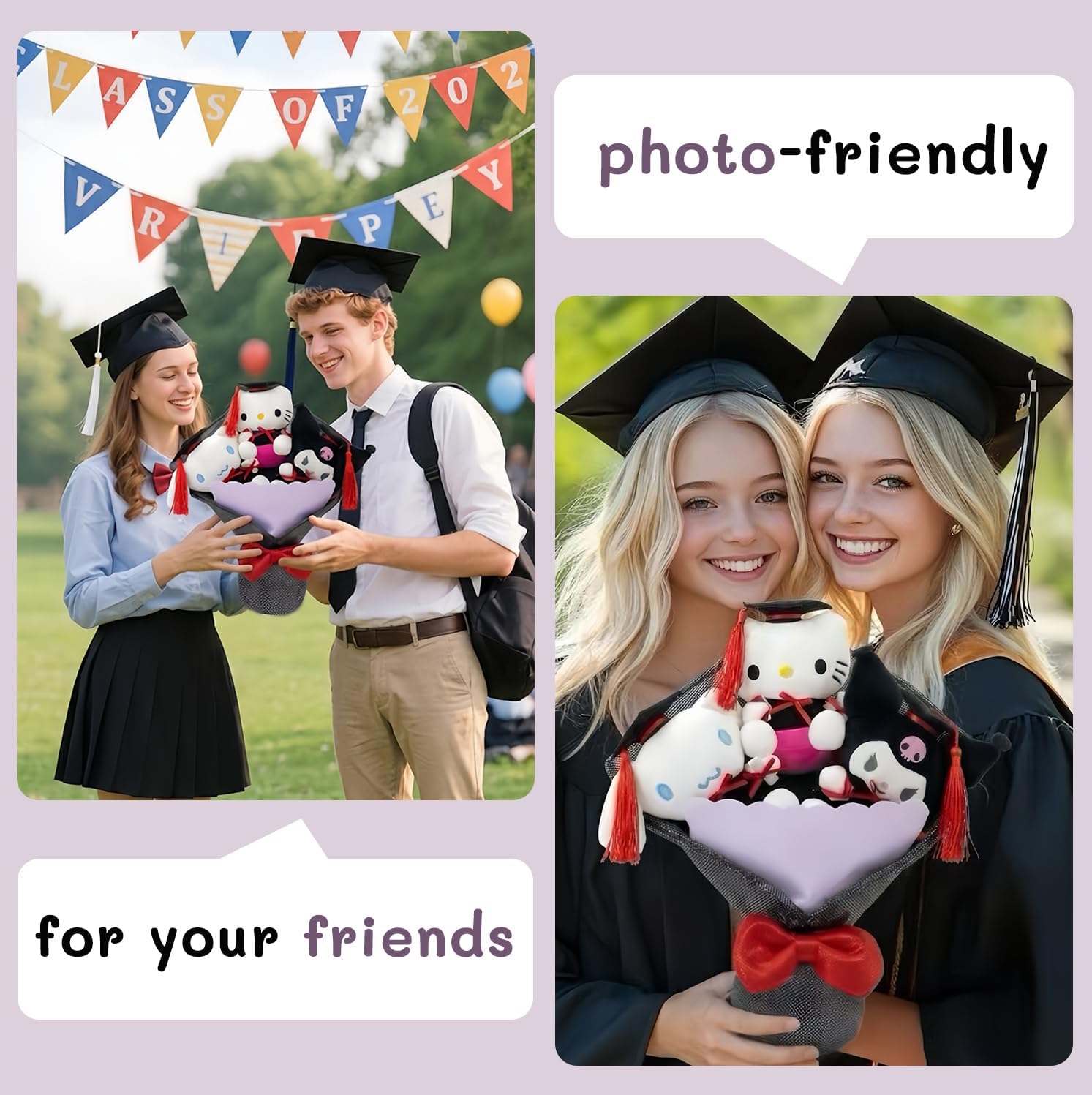 RELIGES Cute Graduation Plush Flower Bouquet - 3 Pcs Cartoon Stuffed Animal Gift for Her, Girls, Friends & Classmates, Ceremony Decoration, Party Favors