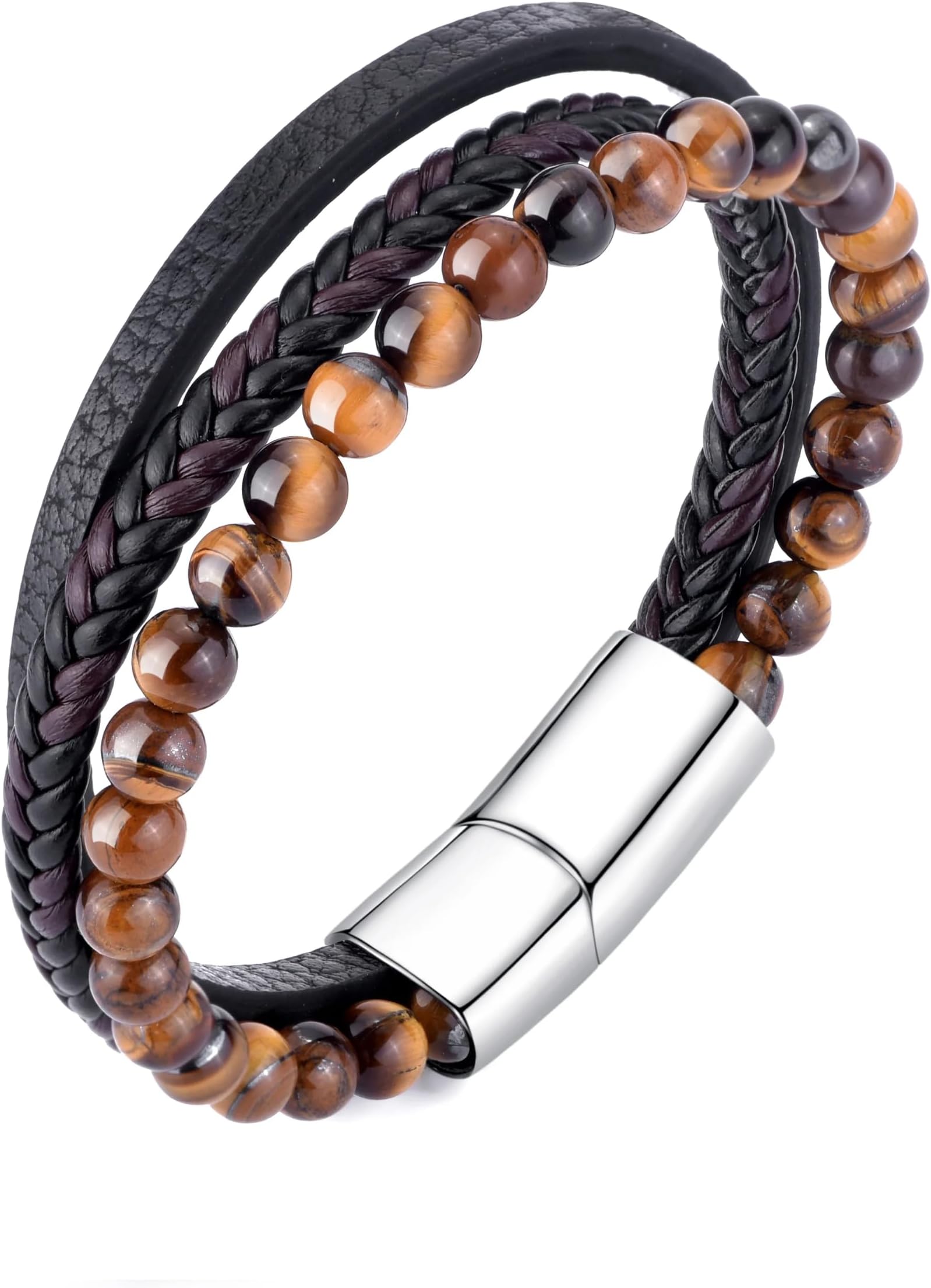 Men's Genuine Leather Tiger's Eye Bracelet